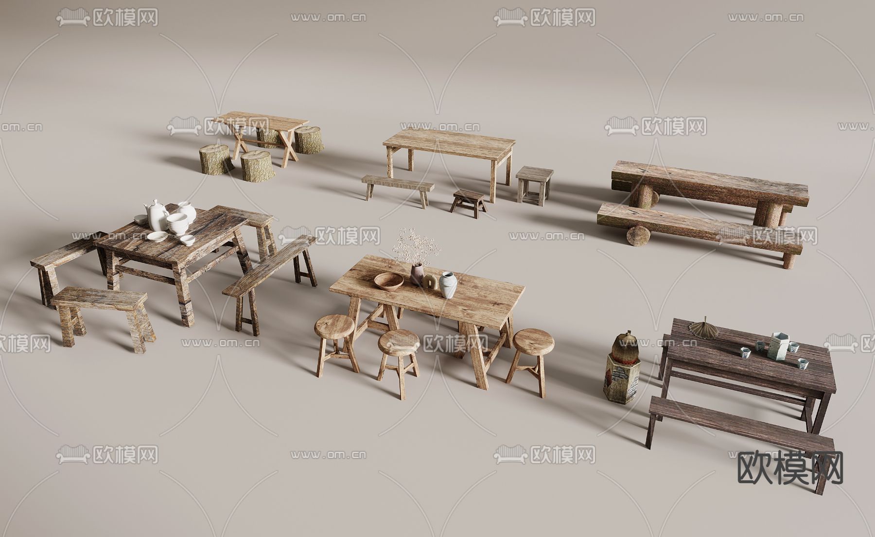 户外长凳 椅子 圆凳3d模型下载