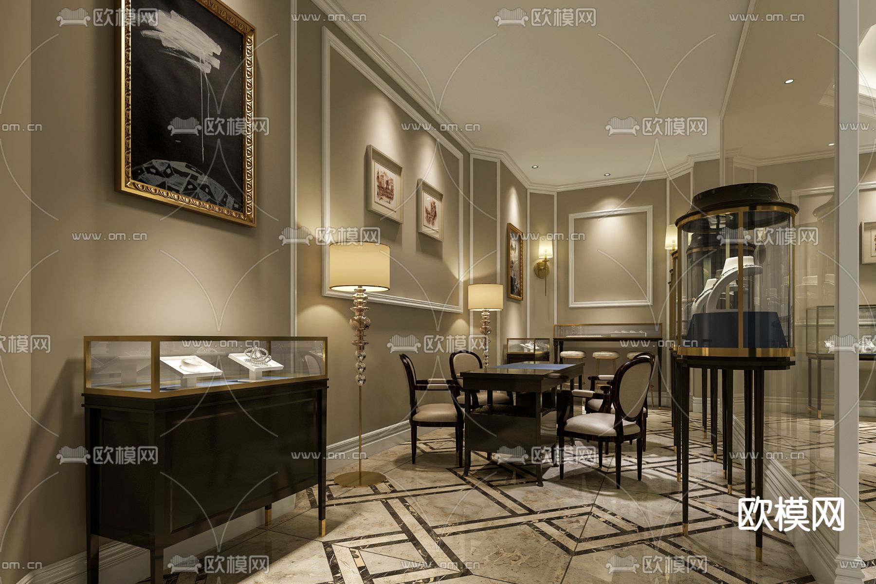 简欧珠宝店 首饰店3d模型下载（渲染图2）