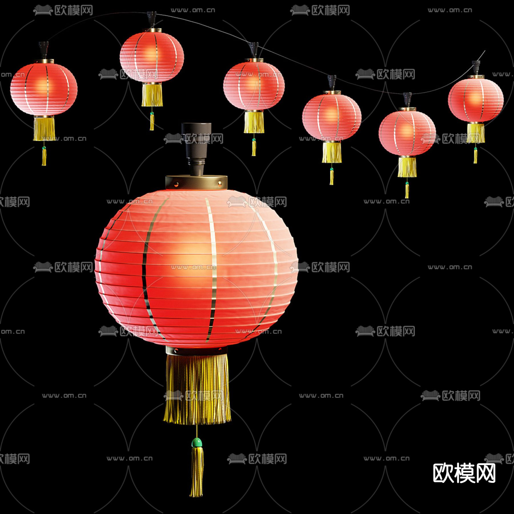 中式灯笼 吊灯3d模型下载