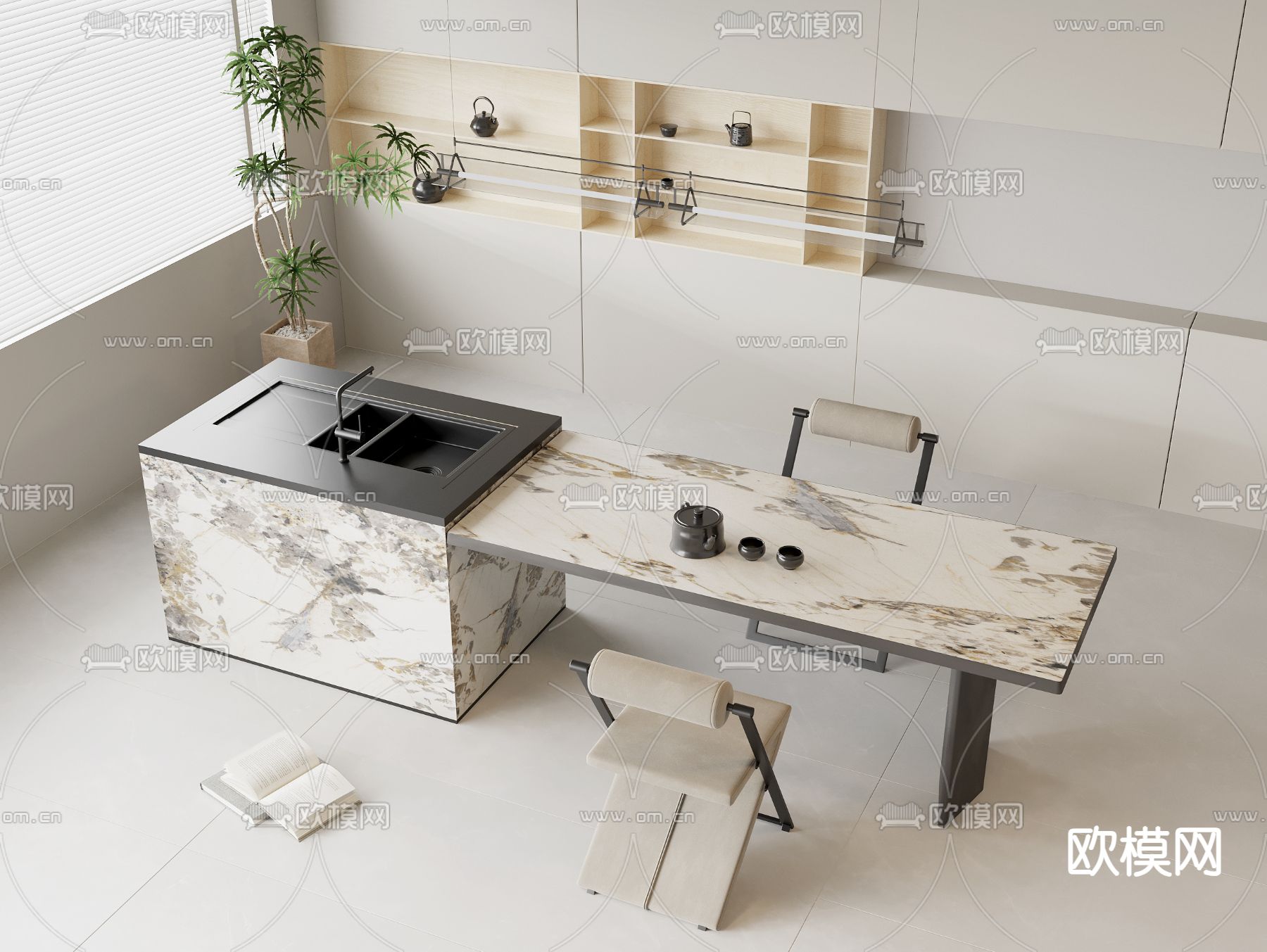 中岛餐桌椅3d模型下载