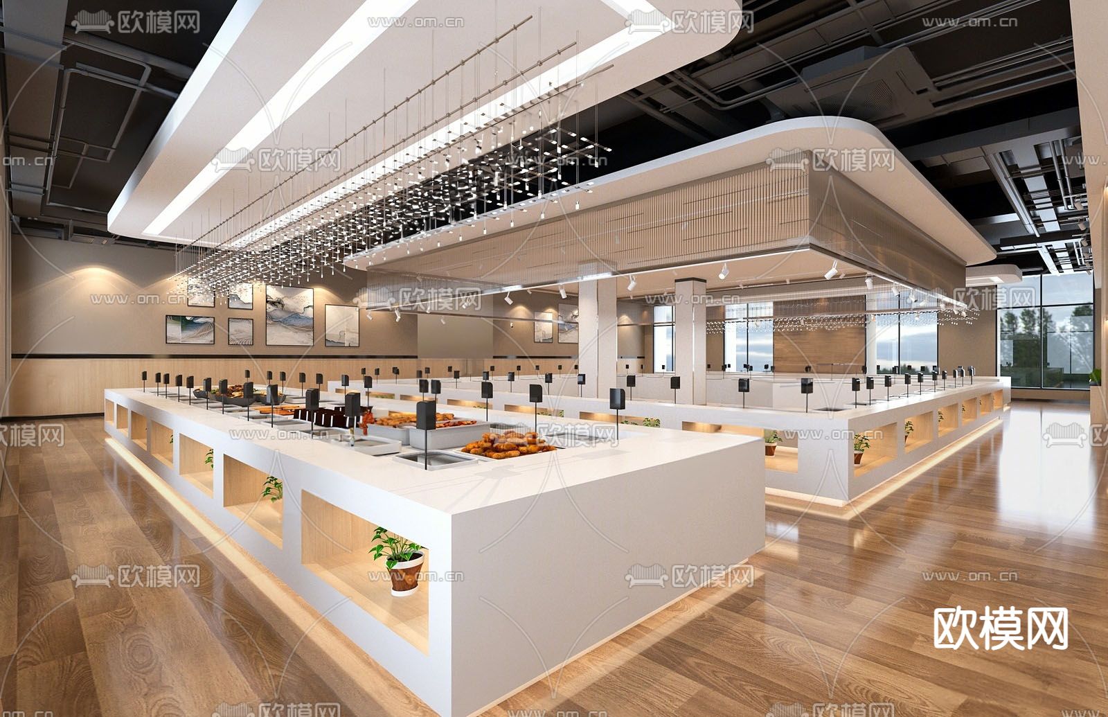 员工食堂 智能取餐区su模型下载（渲染图2）