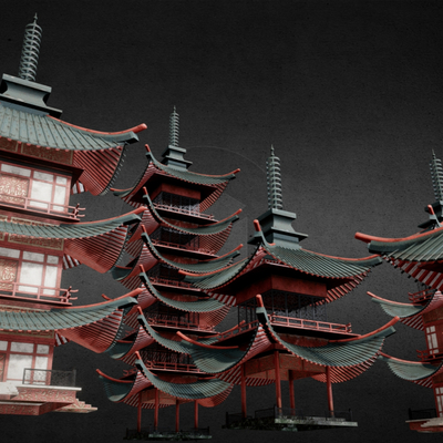  中式古建建筑 亭台楼阁su模型 