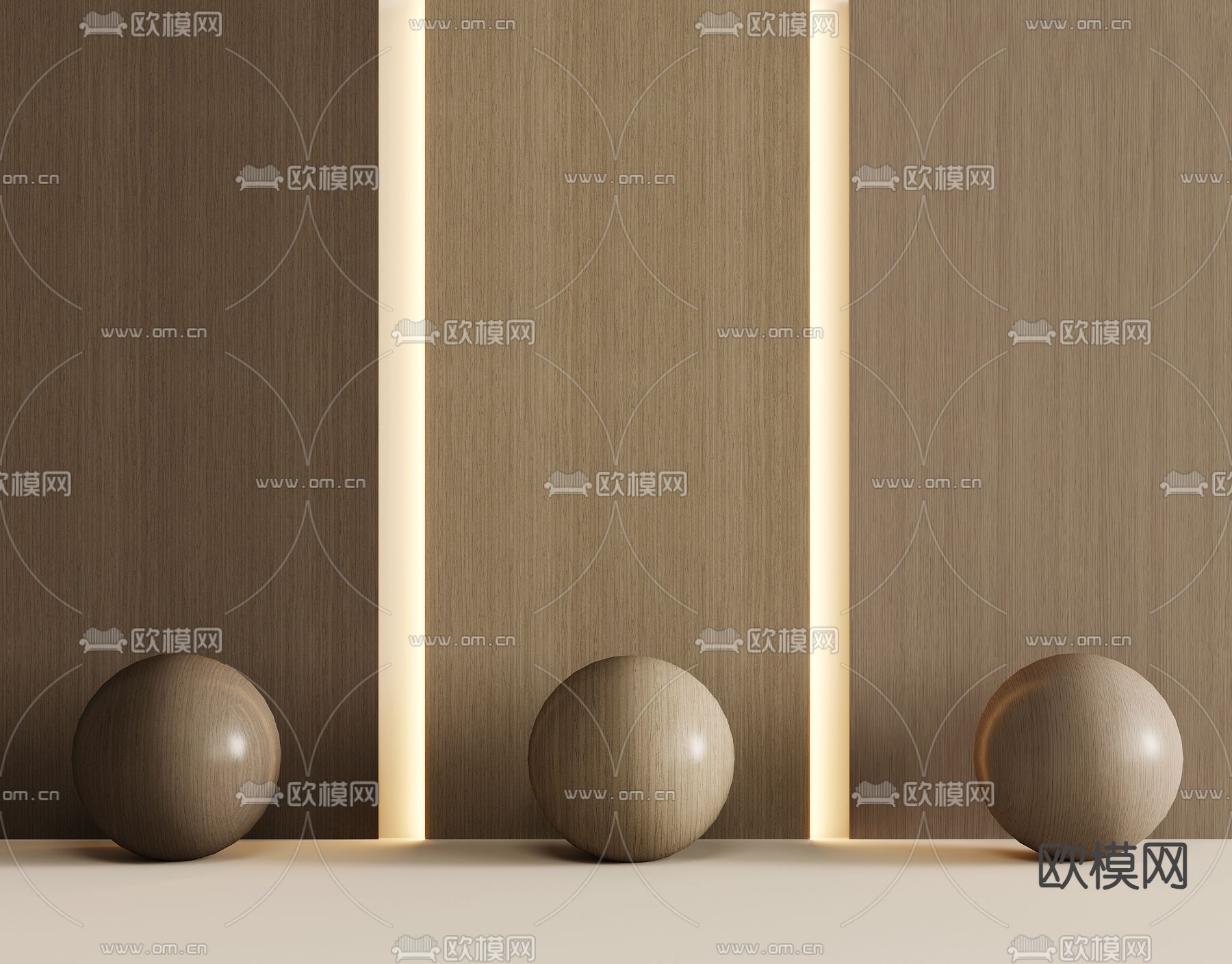 木饰面 护墙板su模型下载（渲染图2）