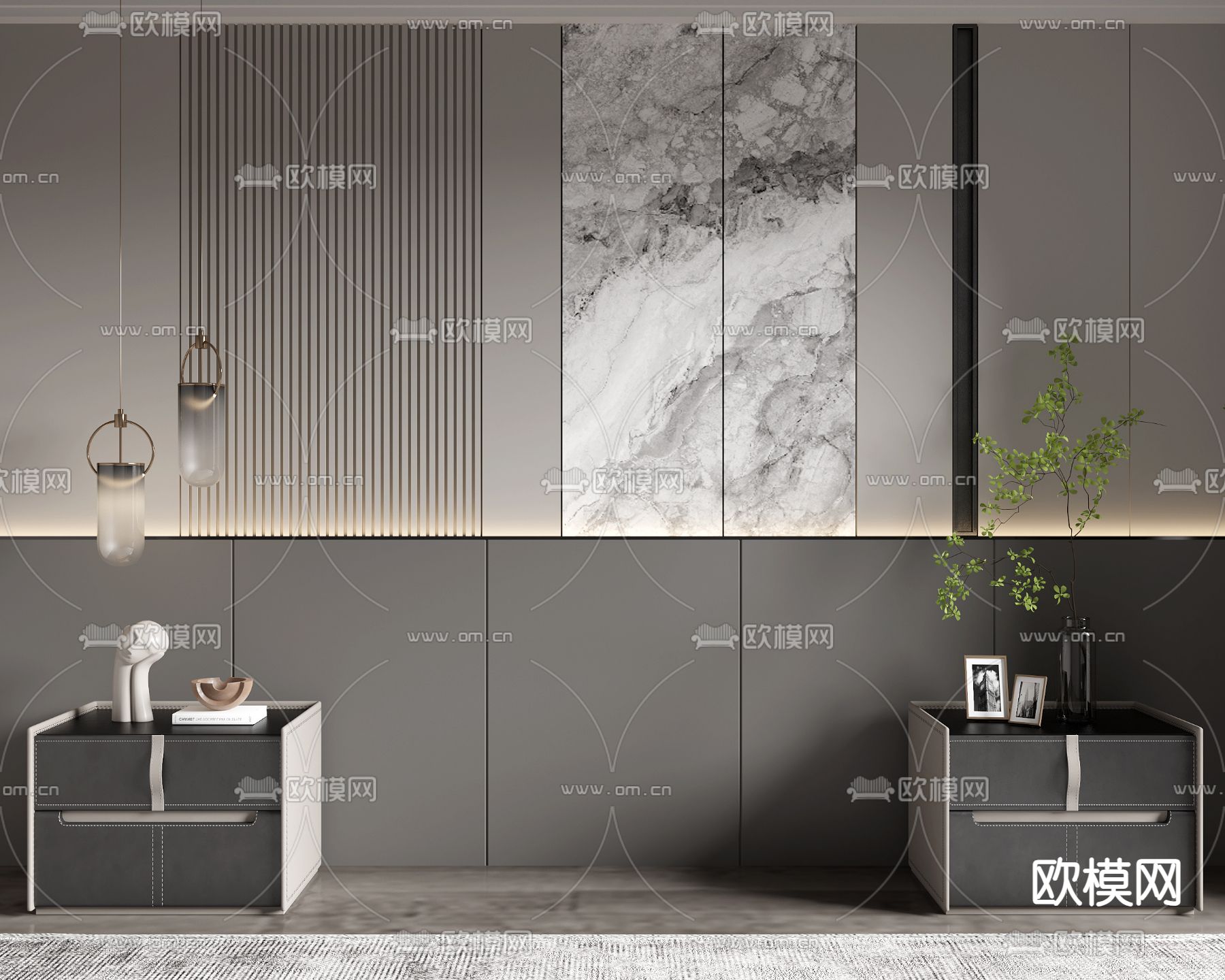 高级灰背景墙 床头背景3d模型