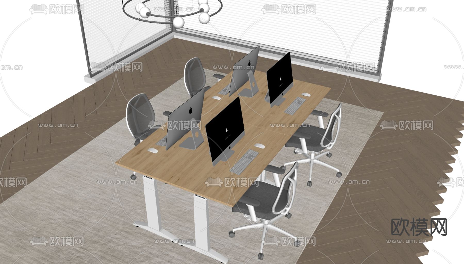 现代办公桌椅su模型下载（渲染图1）