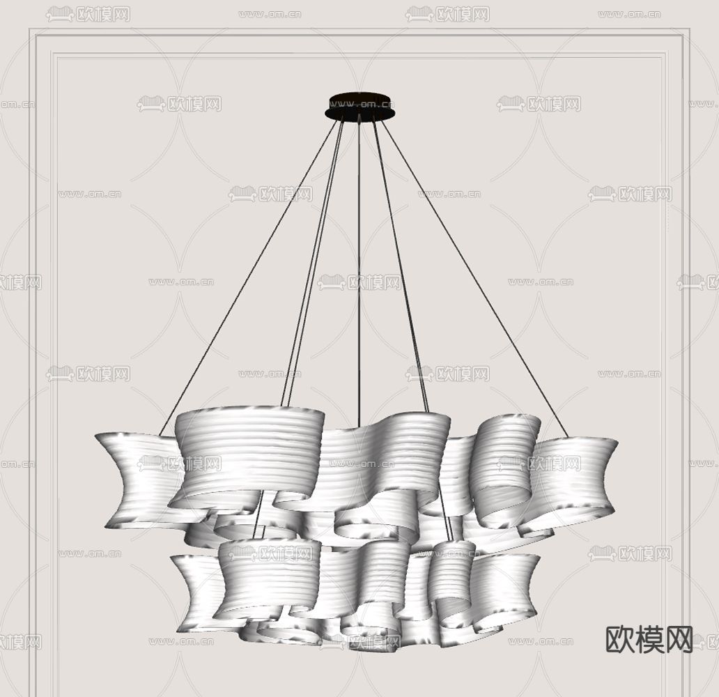 奶油风环形吊灯su模型下载（渲染图1）