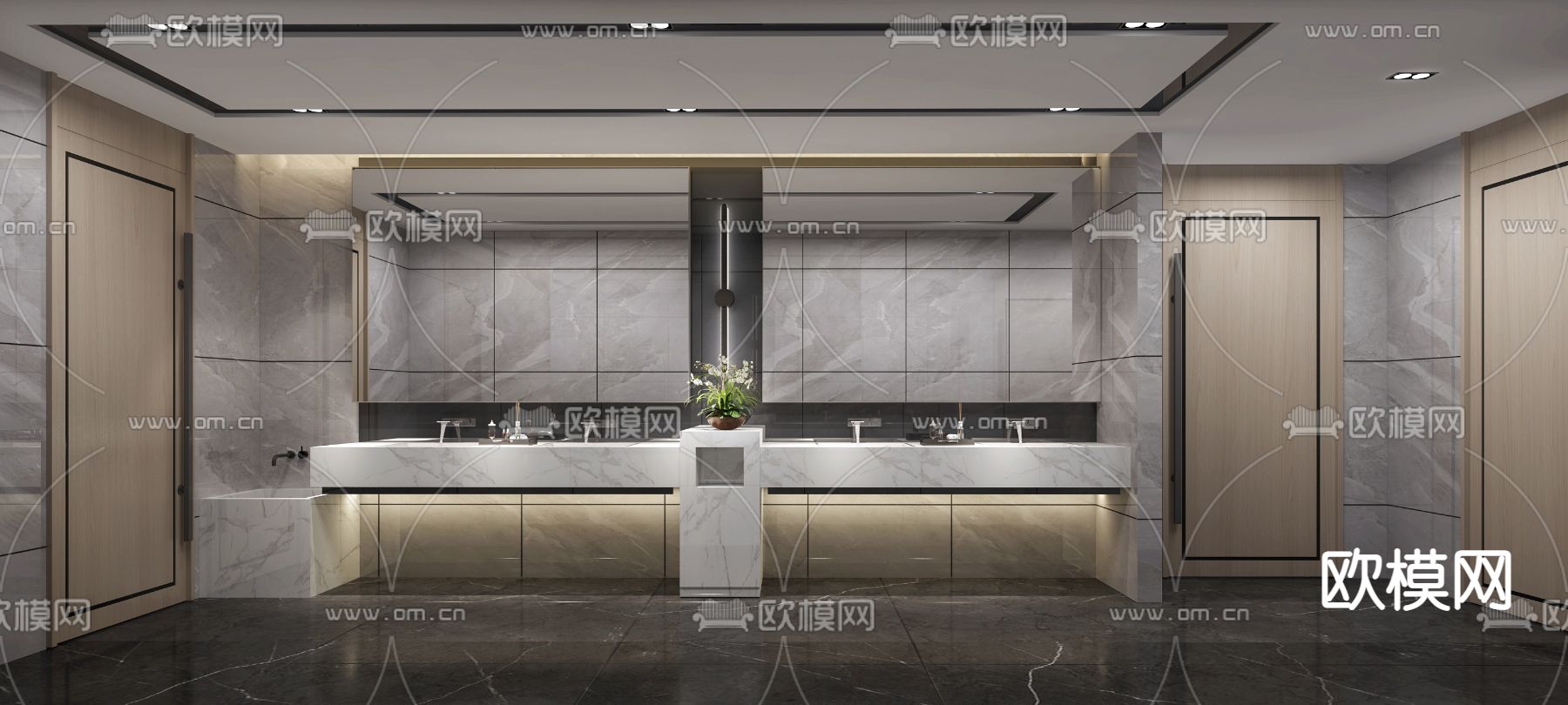 公共卫生间 洗手间3d模型下载（渲染图1）