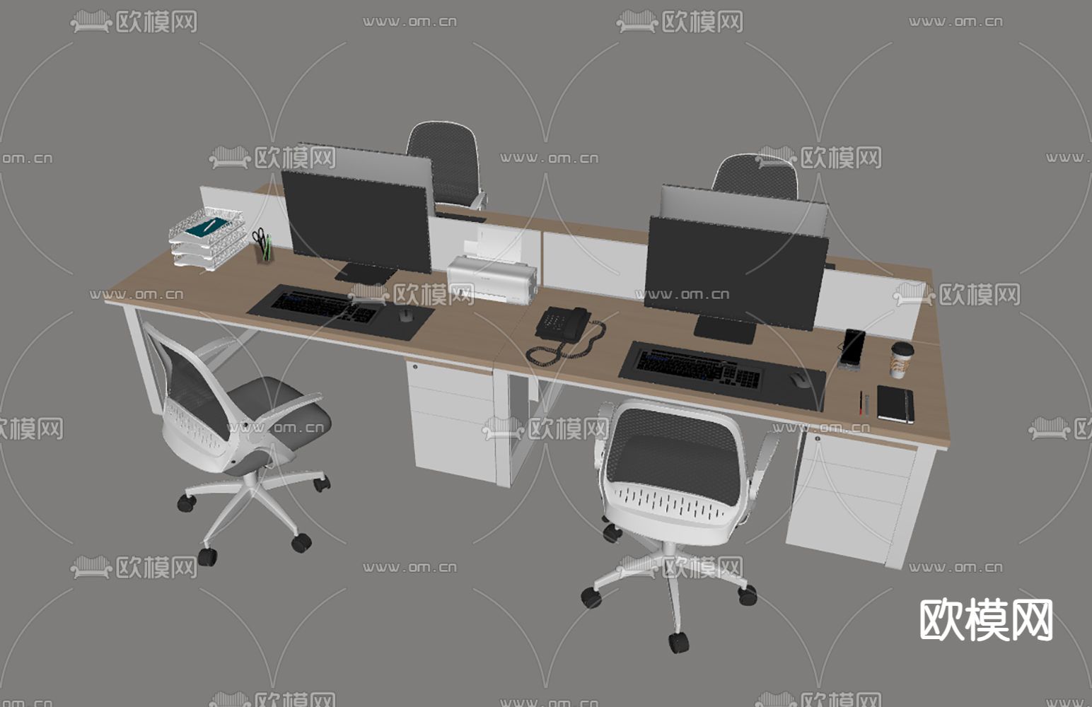 办公桌椅 职员工位su模型下载（渲染图1）