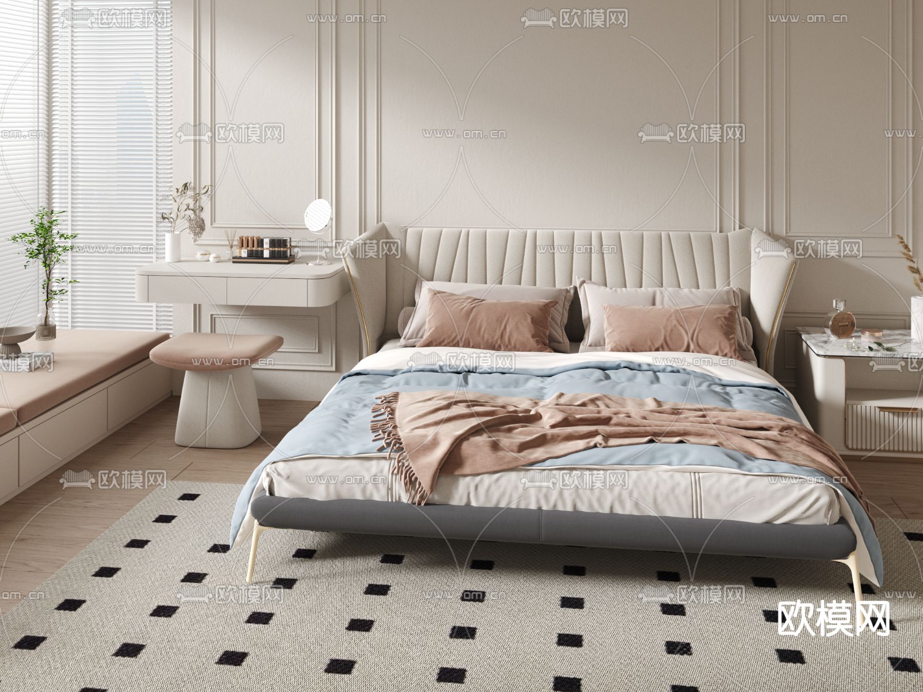 法式双人床3d模型下载