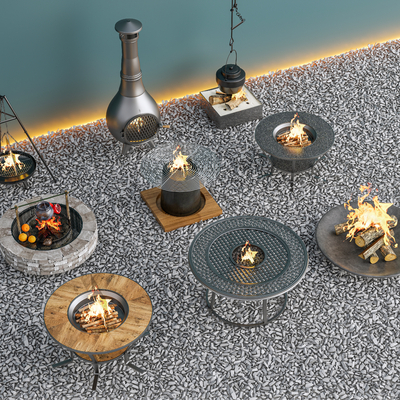  围炉煮茶 篝火 火盆su模型 