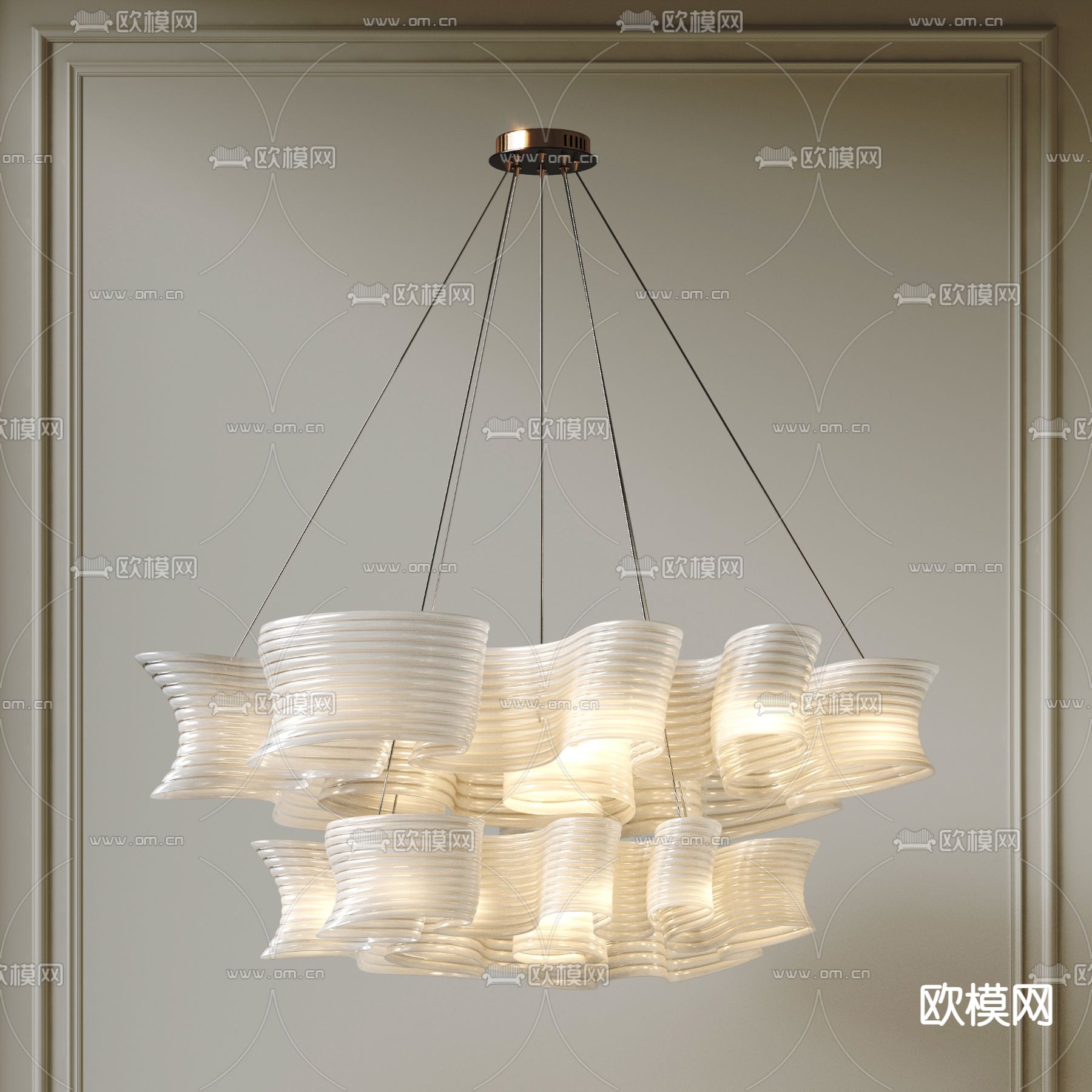 奶油风环形吊灯su模型下载（渲染图2）