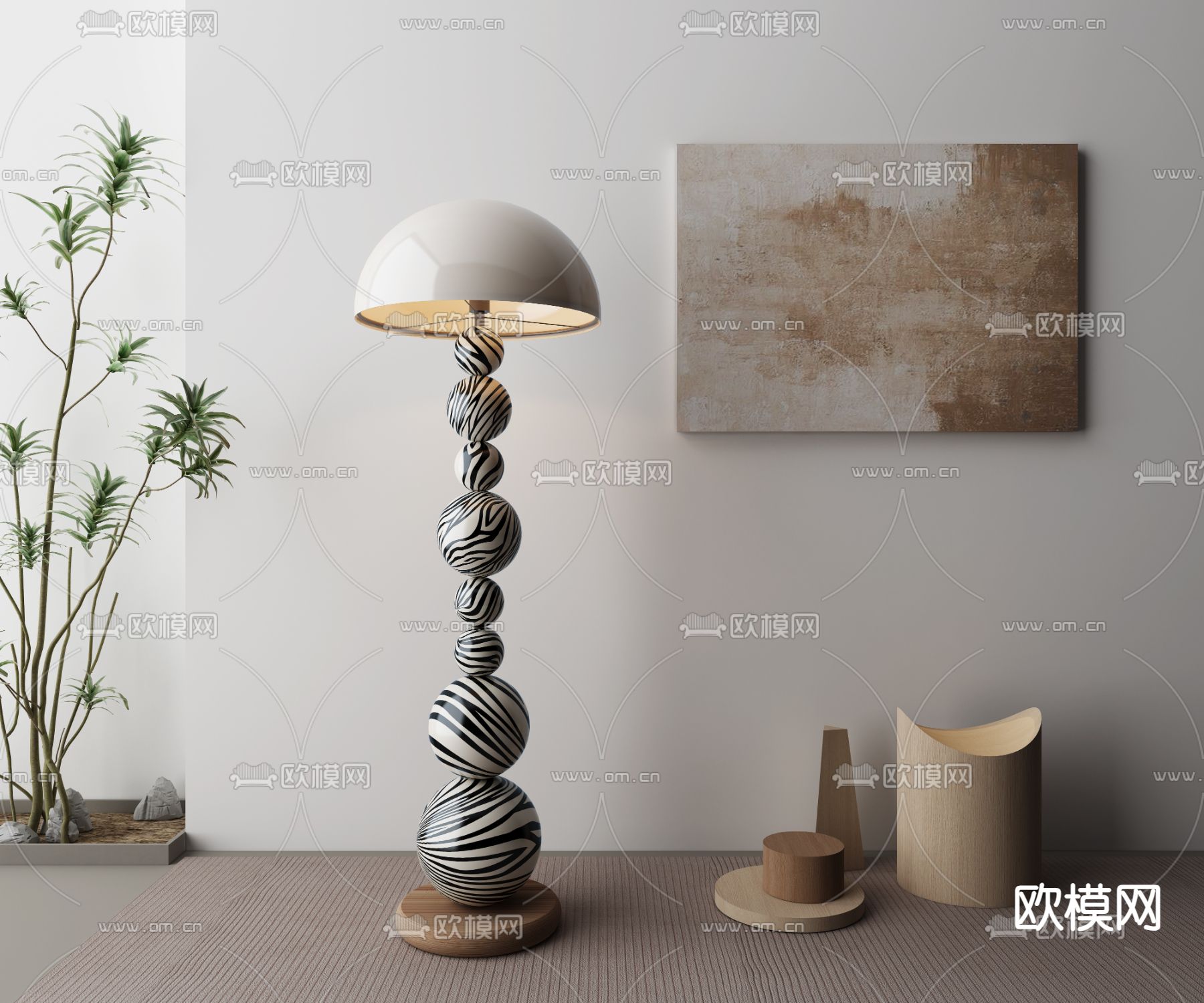 北欧金属落地灯3d模型下载（渲染图1）