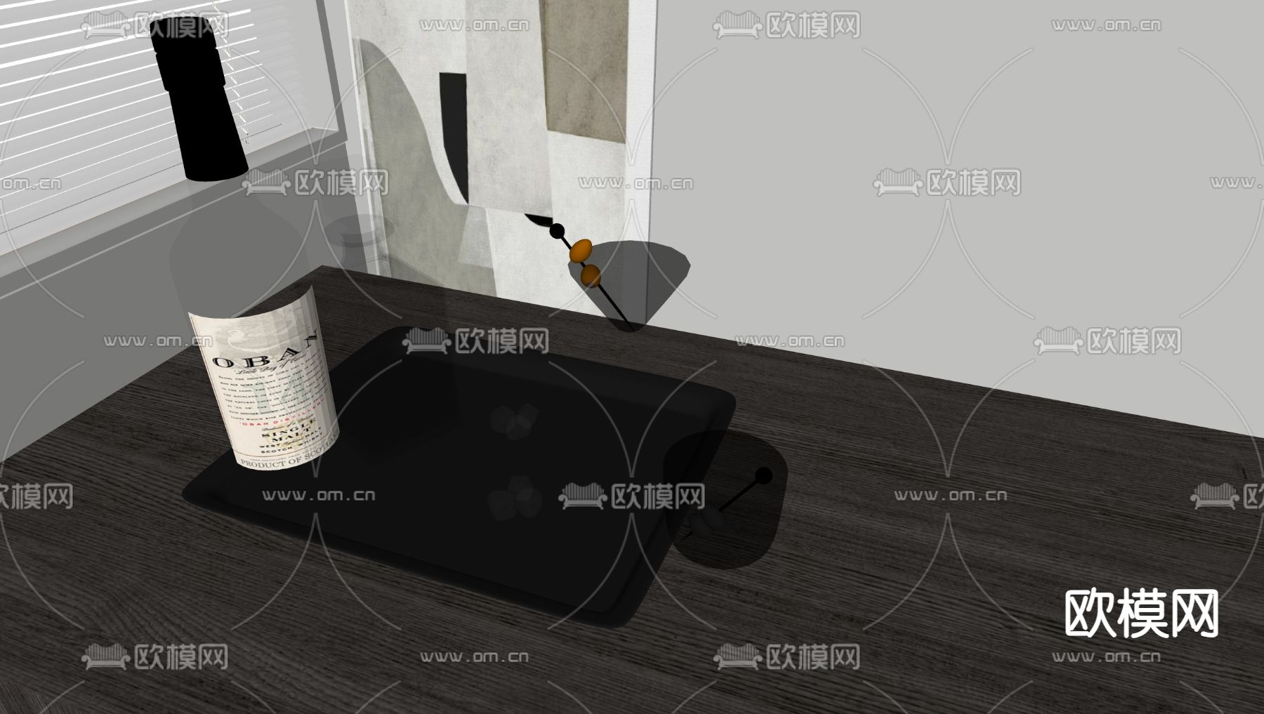 红酒 洋酒 酒瓶 酒杯su模型下载（渲染图1）