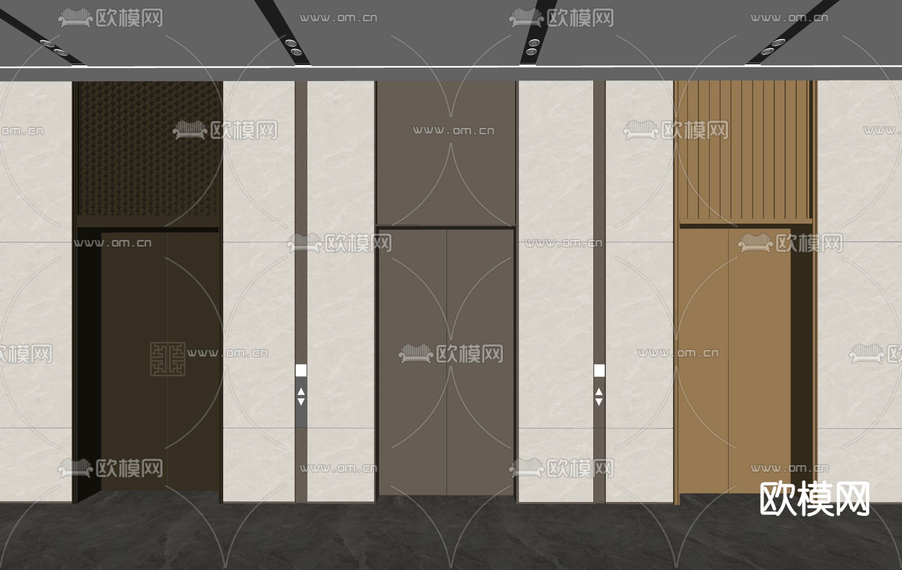 现代电梯厅su模型下载（渲染图1）