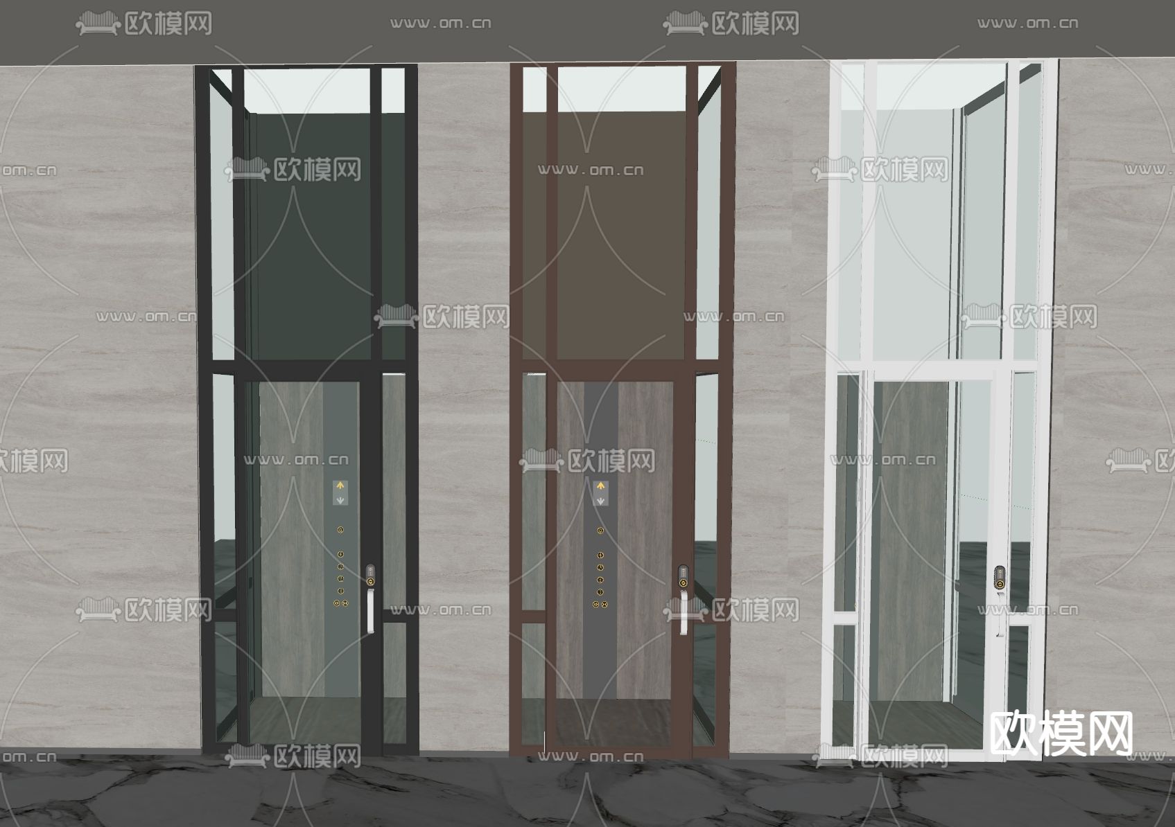 现代电梯间 电梯厅su模型下载（渲染图1）