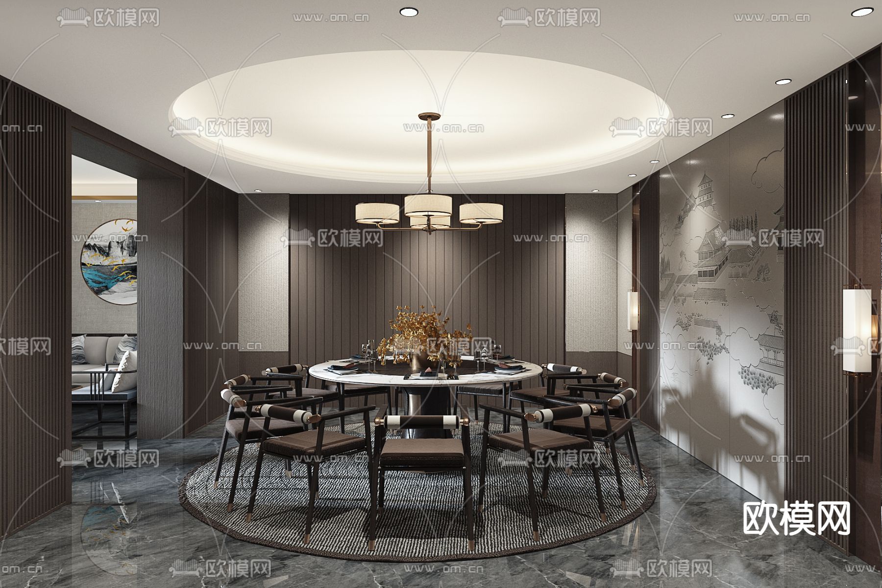 中餐厅包房 包厢 酒楼包间3d模型下载（渲染图1）