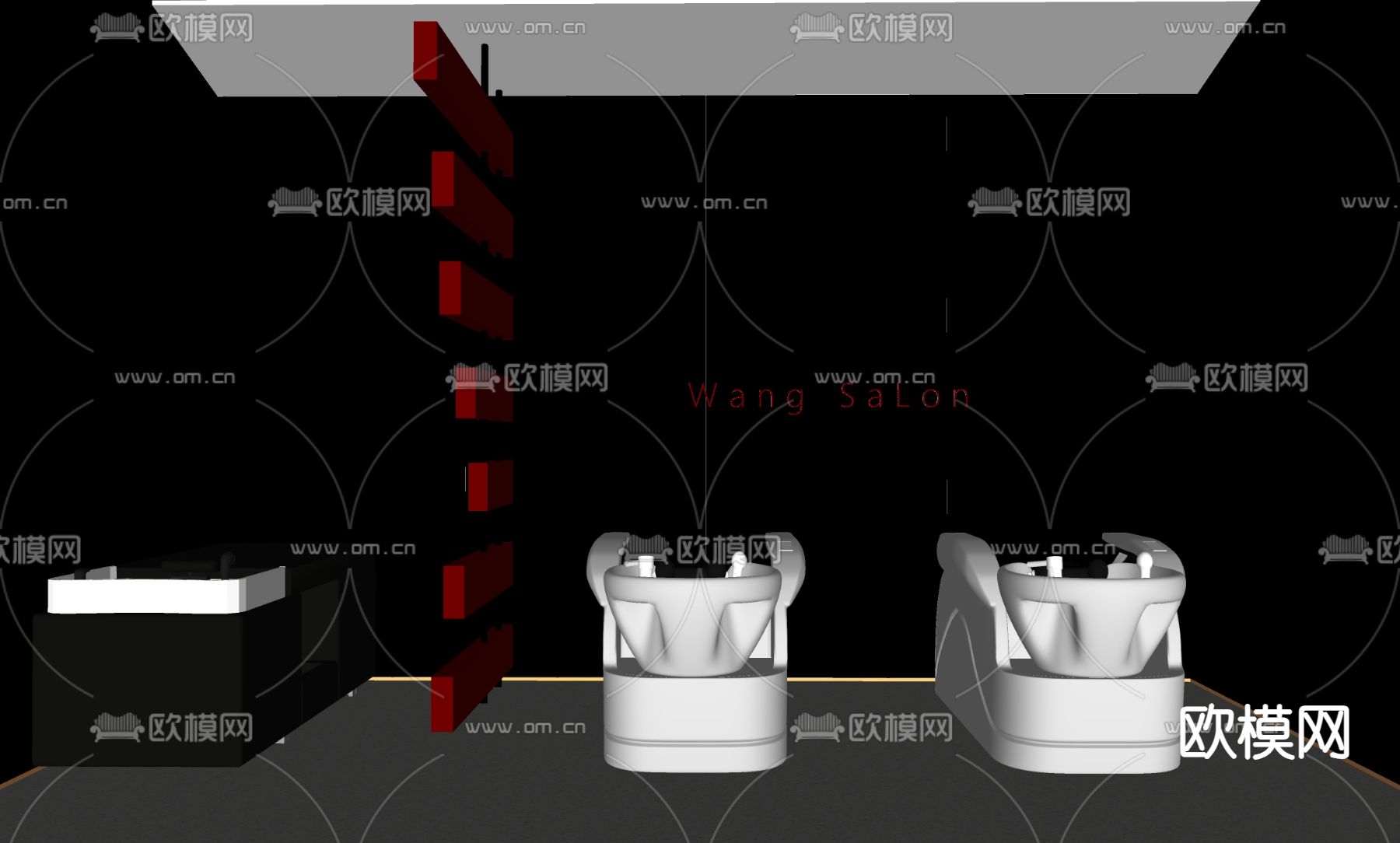 美发店 洗头区 冲水区su模型下载（渲染图1）
