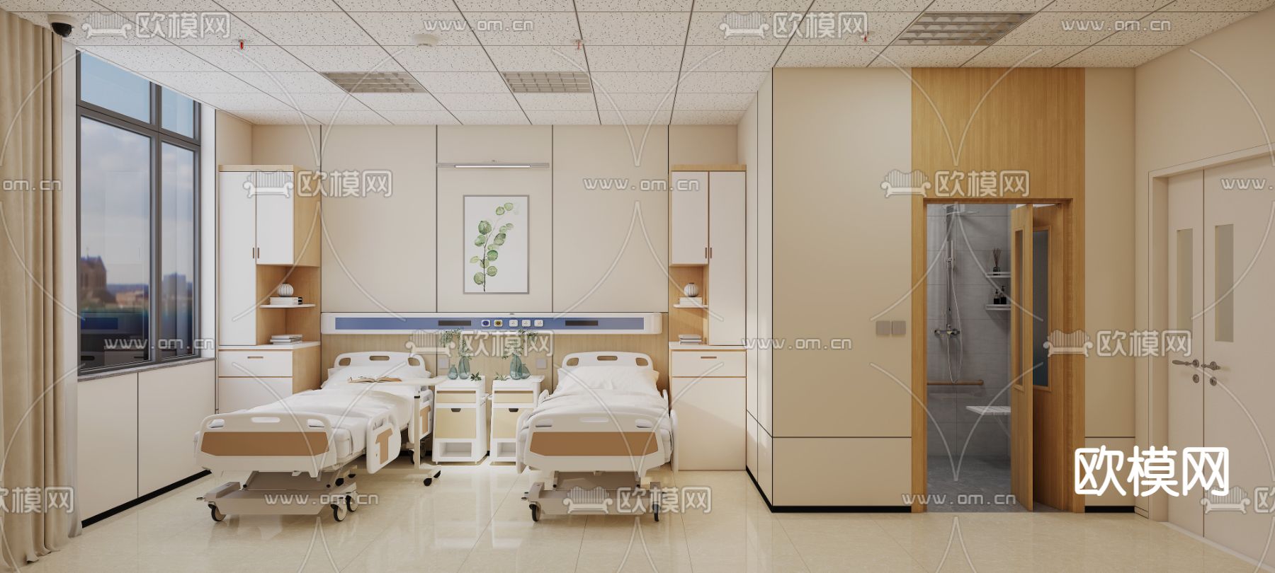 医院病房 医院走廊3d模型下载（渲染图2）