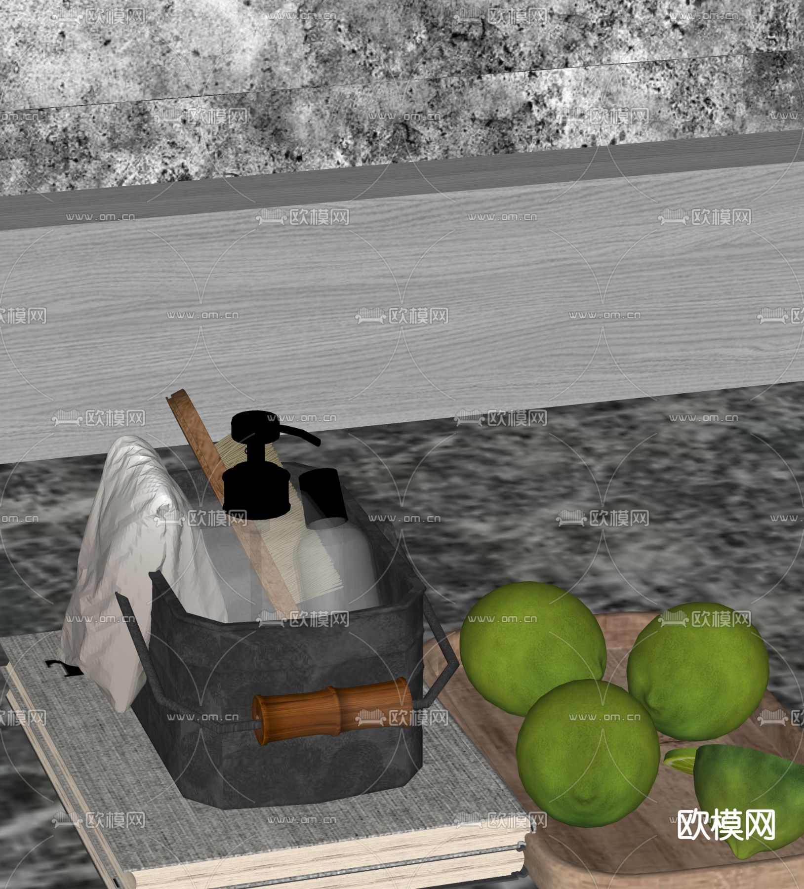 水杯 水果 托盘 摆件su模型下载（渲染图1）