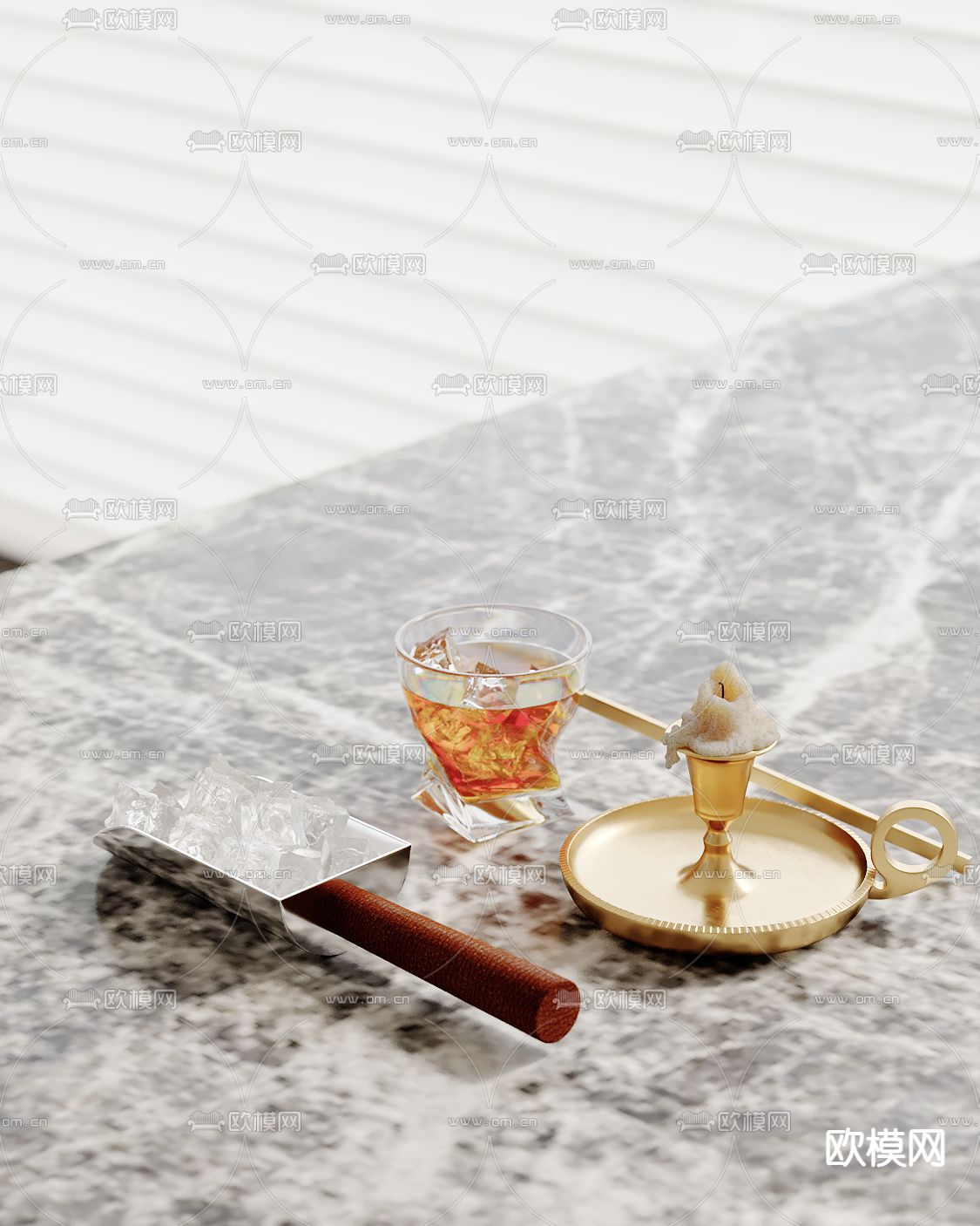铲子 冰块 蜡烛 水杯 酒杯su模型下载（渲染图2）