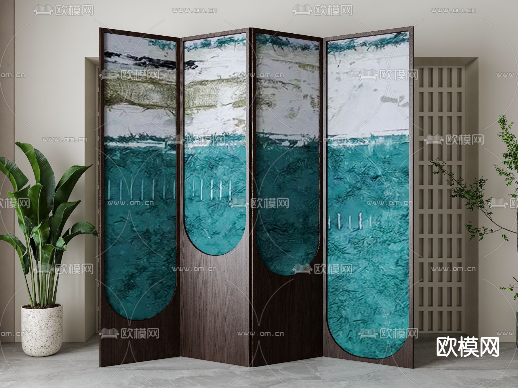 侘寂风屏风 隔断su模型下载（渲染图2）