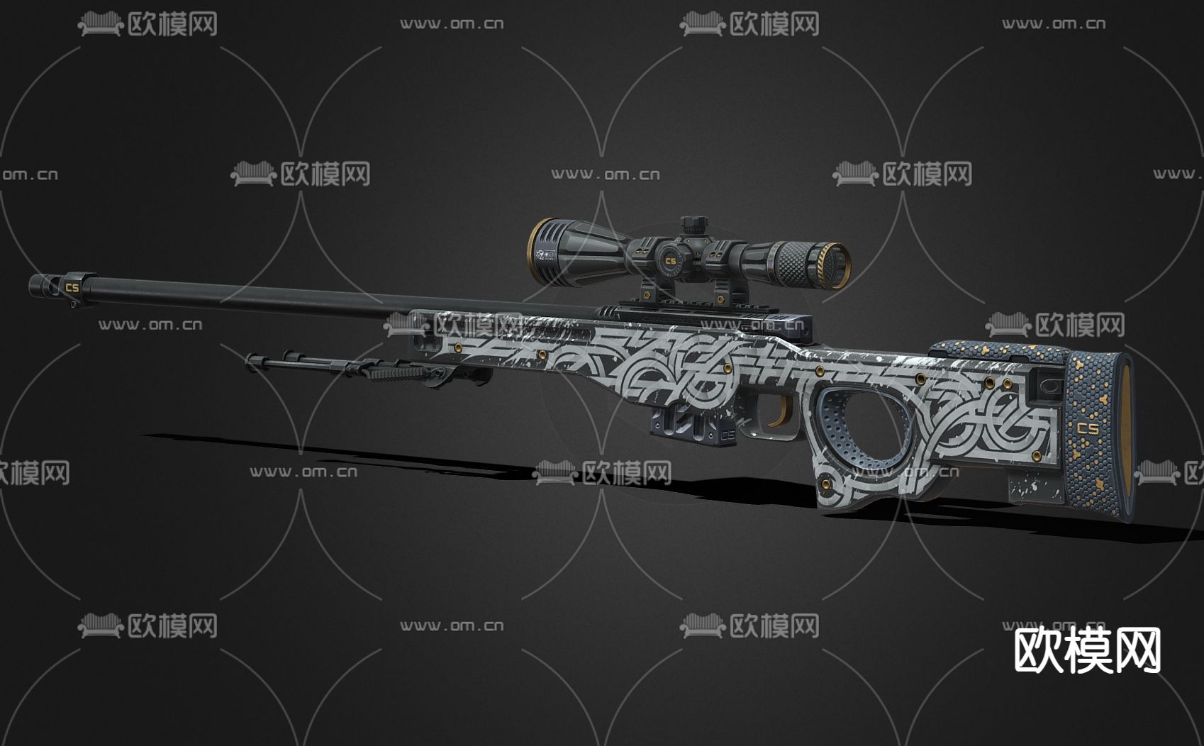 游戏枪 狙击枪su模型下载（渲染图3）