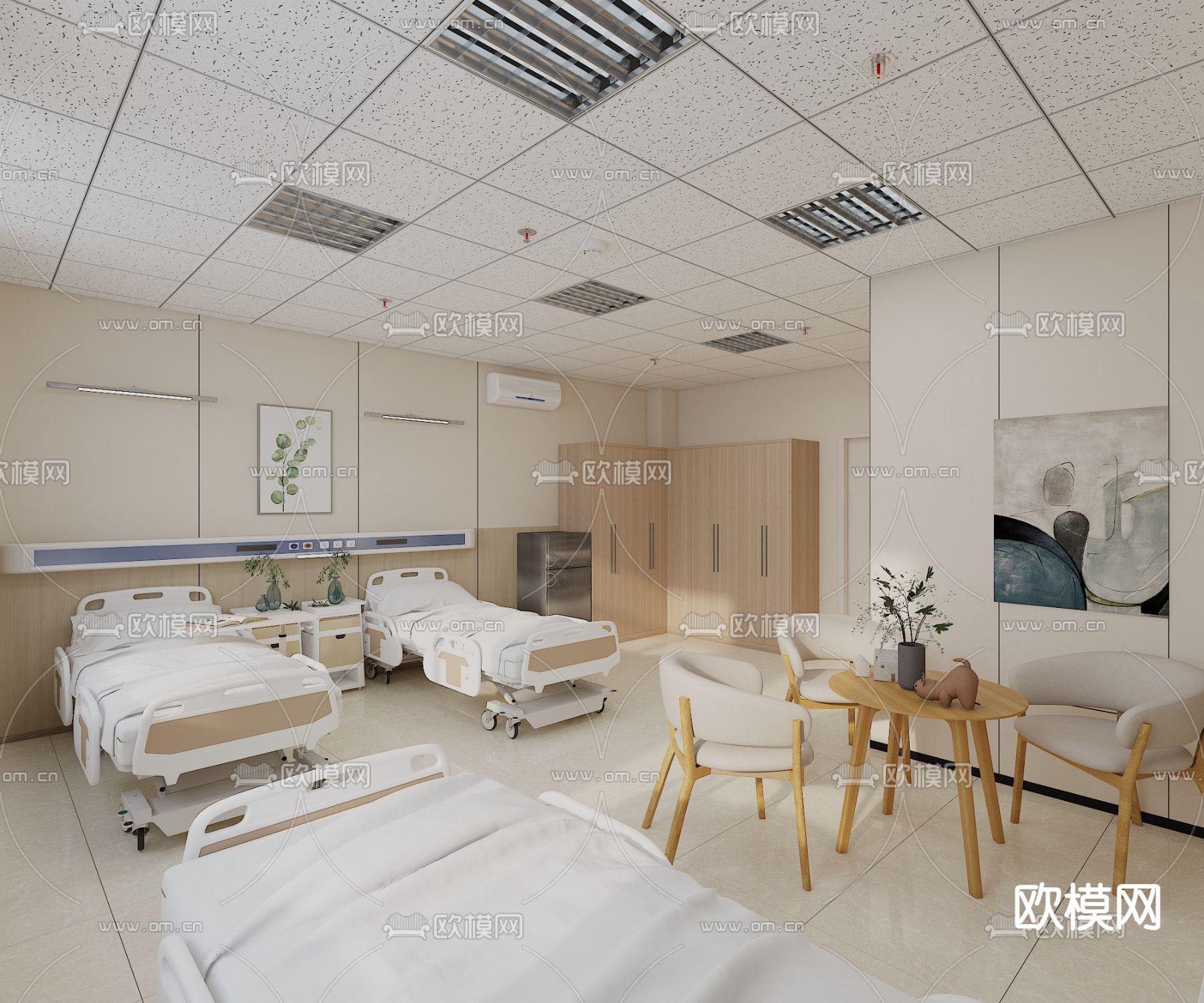 医院病房 医院走廊3d模型下载（渲染图1）