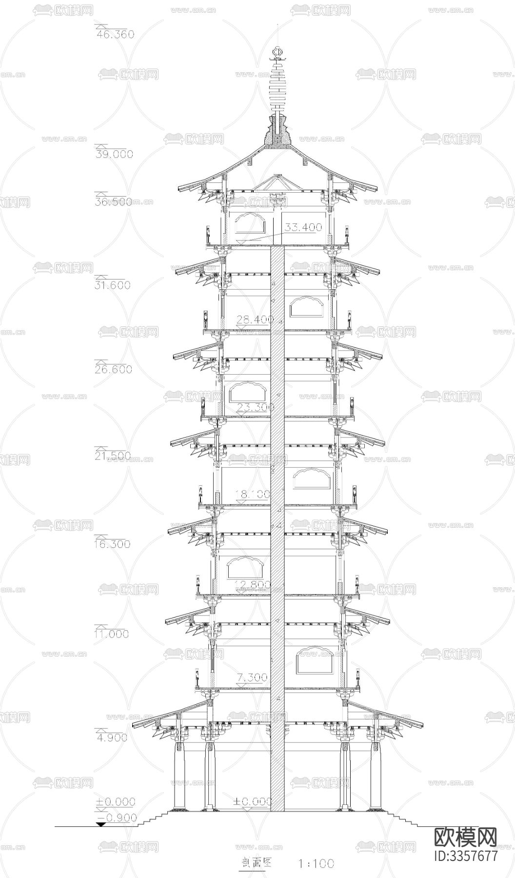 古塔cad大样图下载（渲染图2）