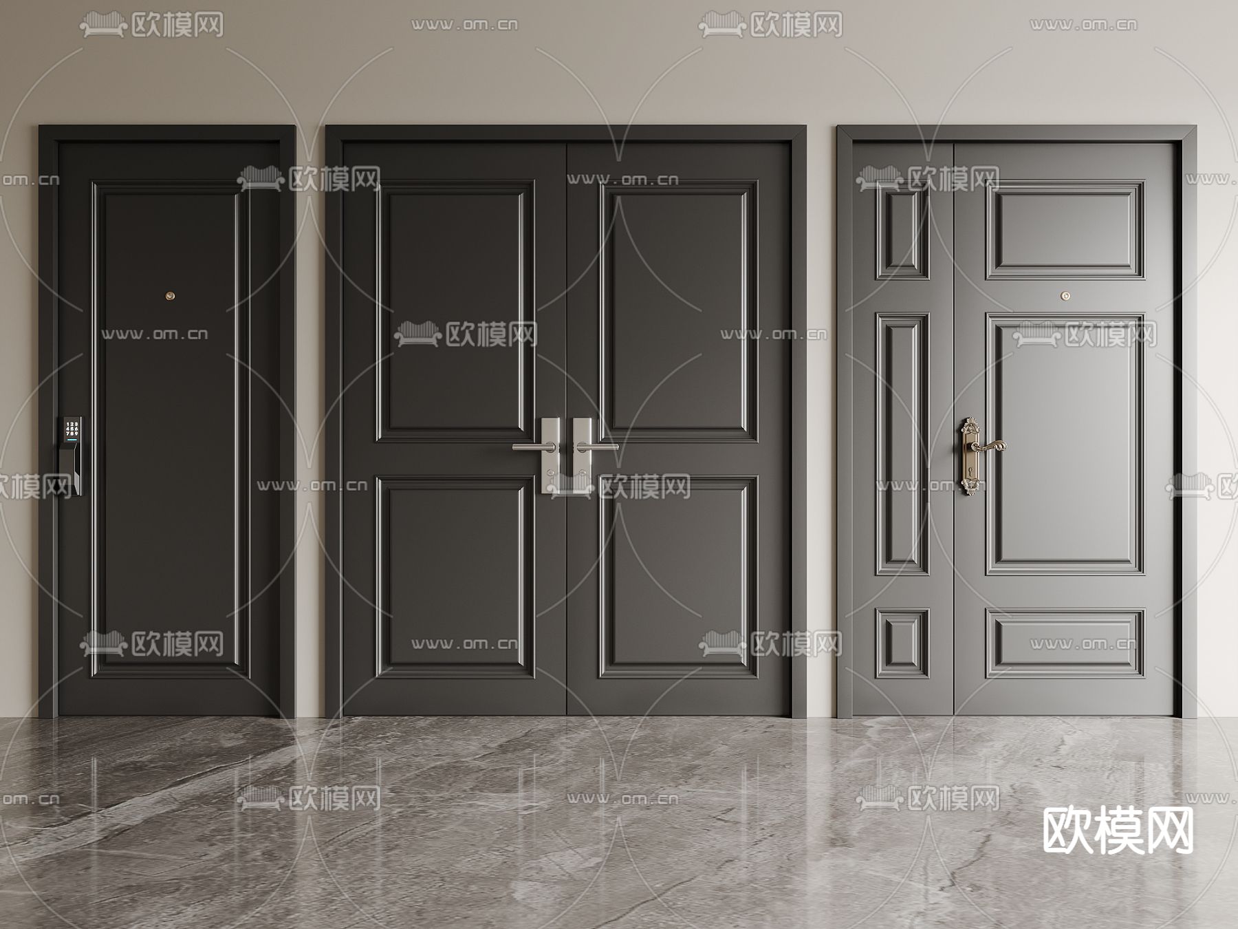 防盗门 入户门  指丝门锁3d模型下载