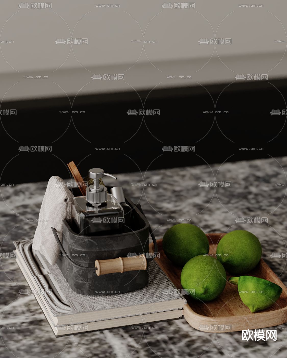 水杯 水果 托盘 摆件su模型下载（渲染图2）