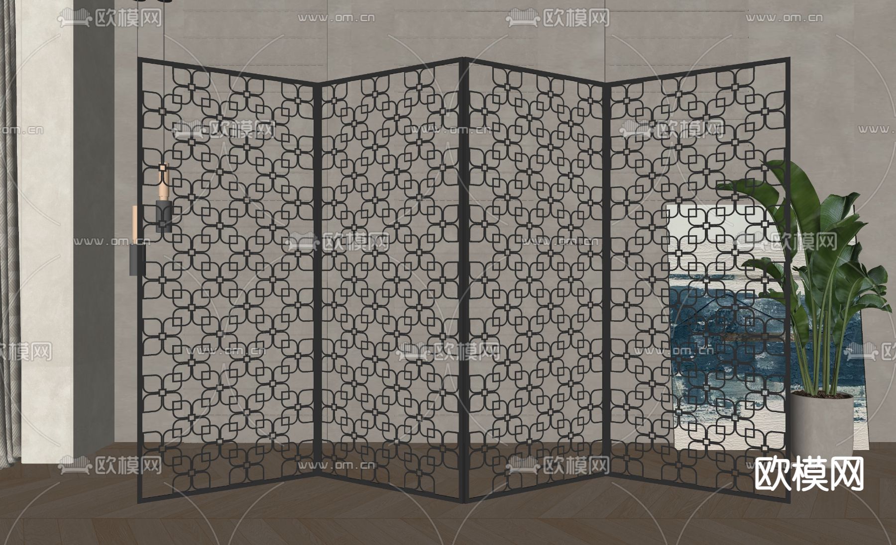 简欧屏风隔断su模型下载（渲染图1）