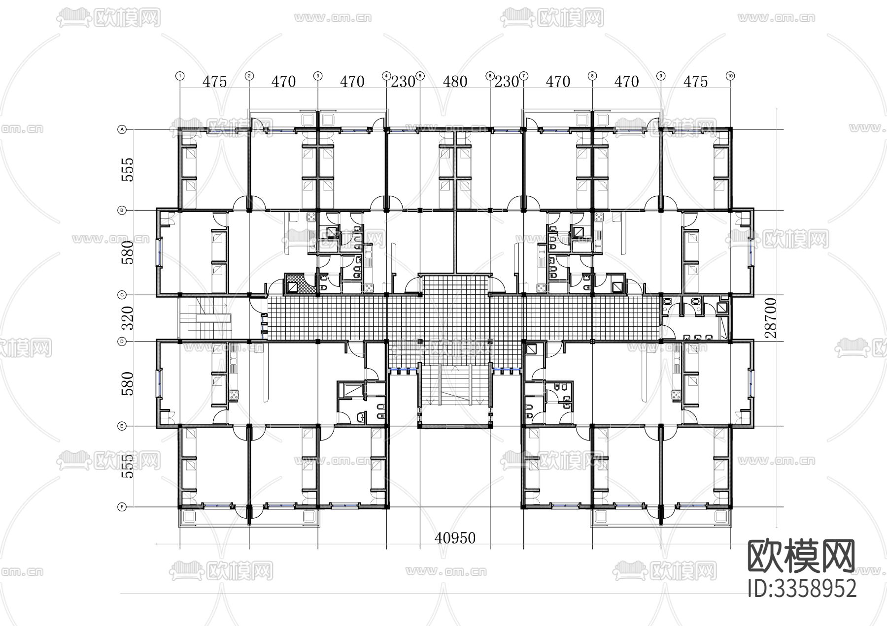 1041m²大学学生公寓宿舍cad平面图下载