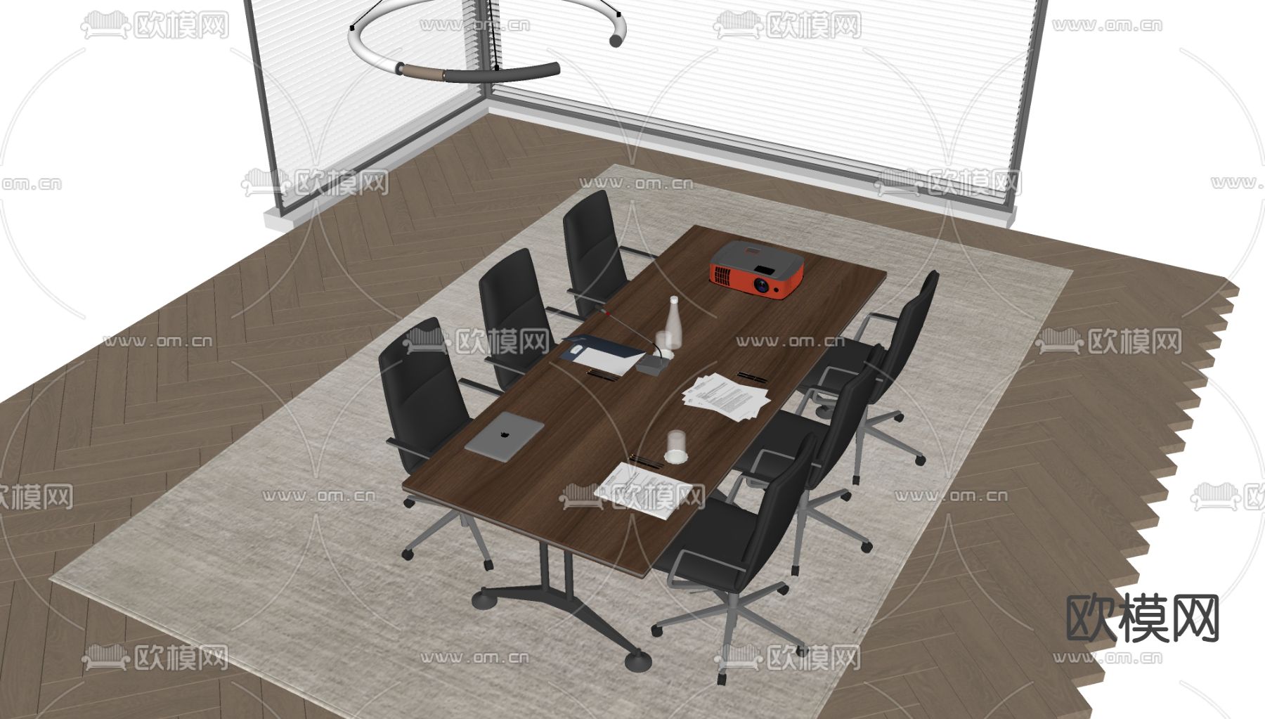 现代会议桌椅su模型下载（渲染图1）