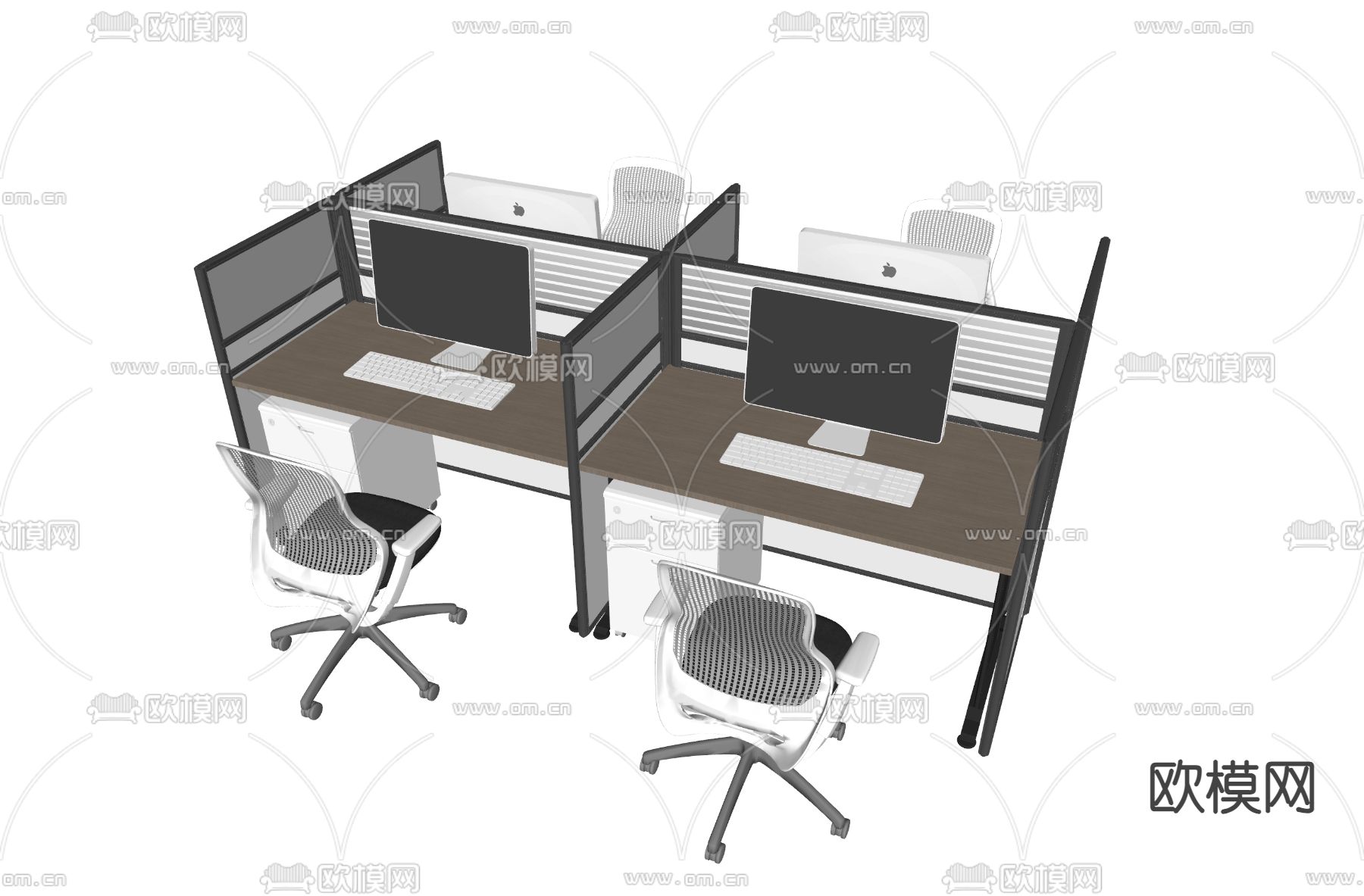 现代办公桌椅 职工工位su模型下载（渲染图1）