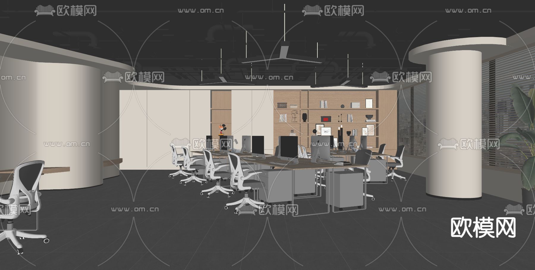 现代办公区su模型下载（渲染图1）