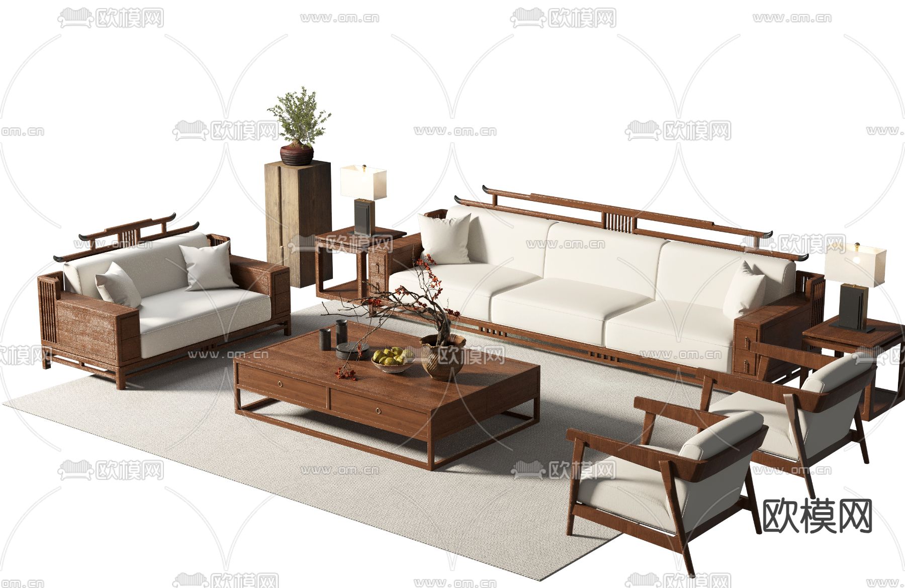 新中式组合沙发3d模型下载