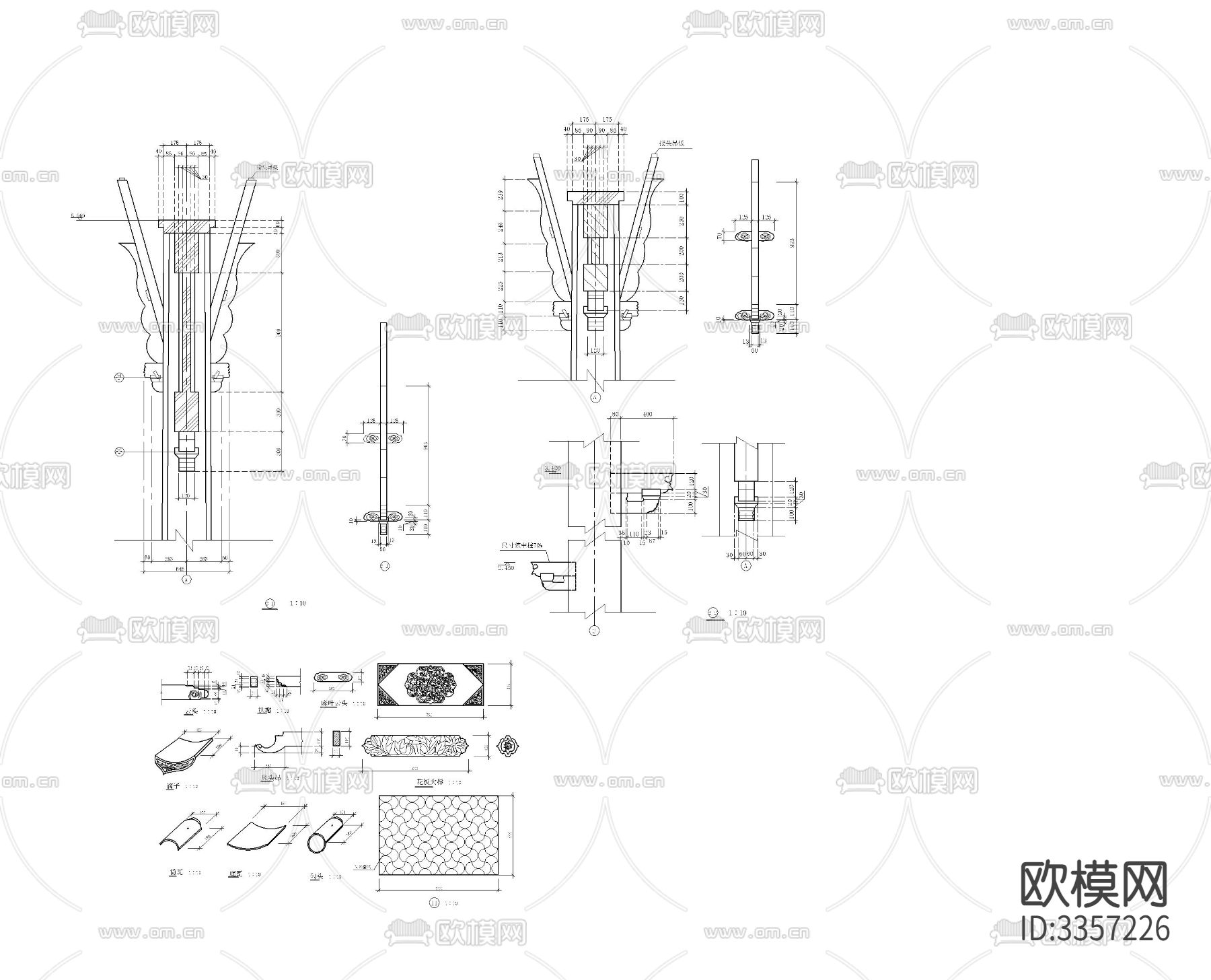 牌楼cad大样图下载（渲染图3）