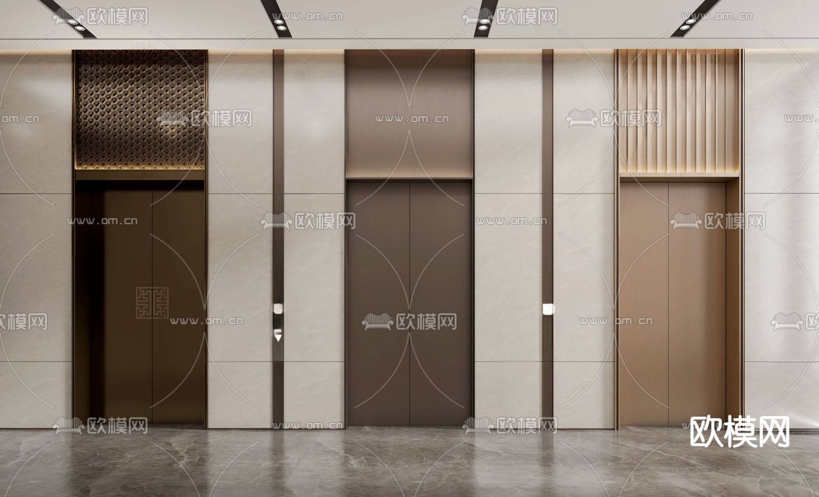 现代电梯厅su模型下载（渲染图2）