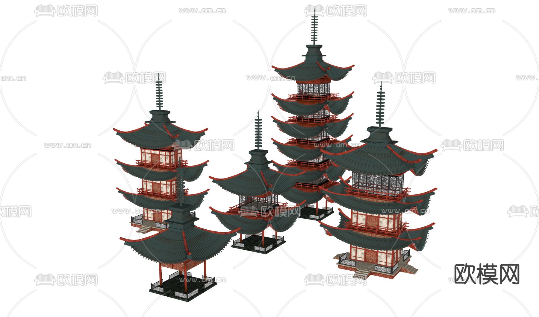 中式古建建筑 亭台楼阁su模型下载（渲染图1）