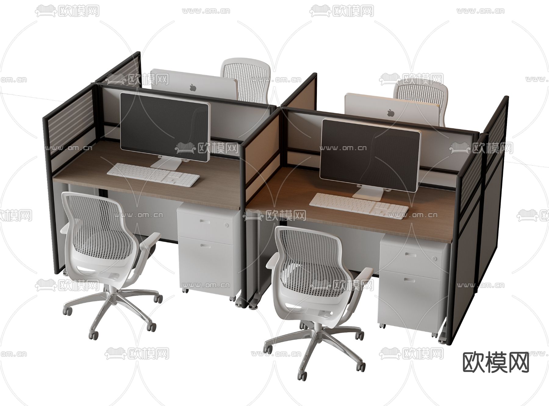 现代办公桌椅 职工工位su模型下载（渲染图2）