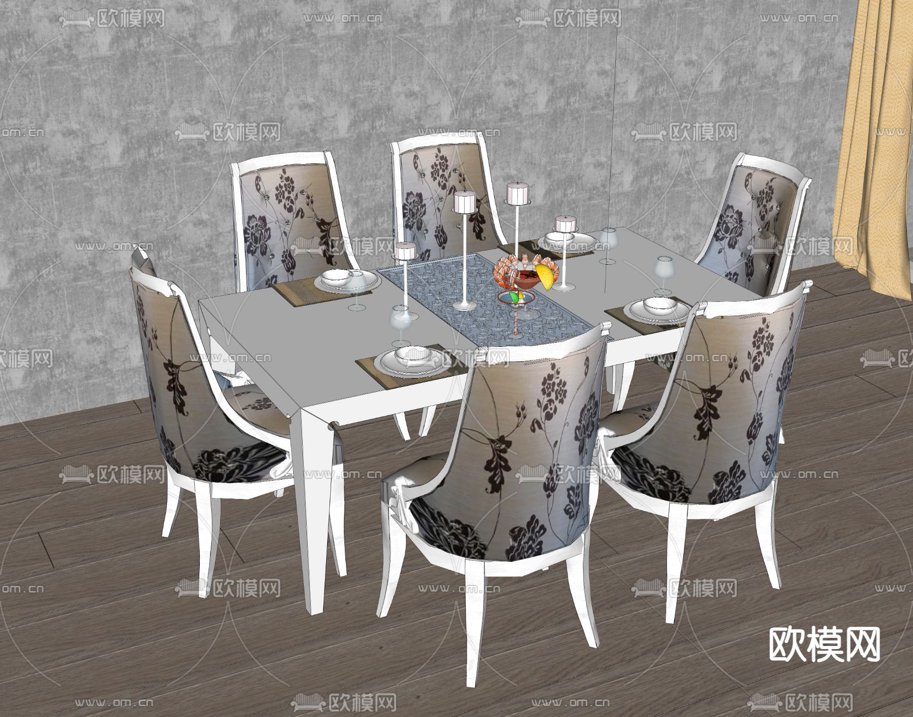 欧式餐桌椅su模型下载（渲染图1）