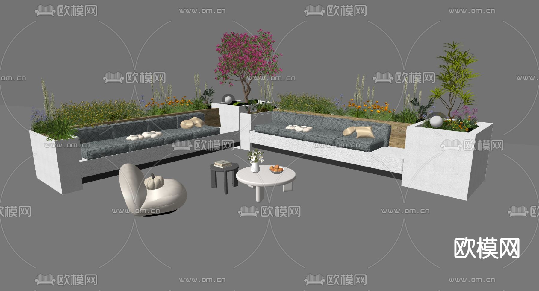 树池椅 户外椅 公共椅su模型下载（渲染图1）