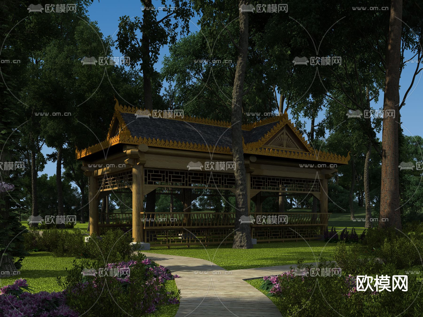 中式亭子 休闲亭 景观小品3d模型下载