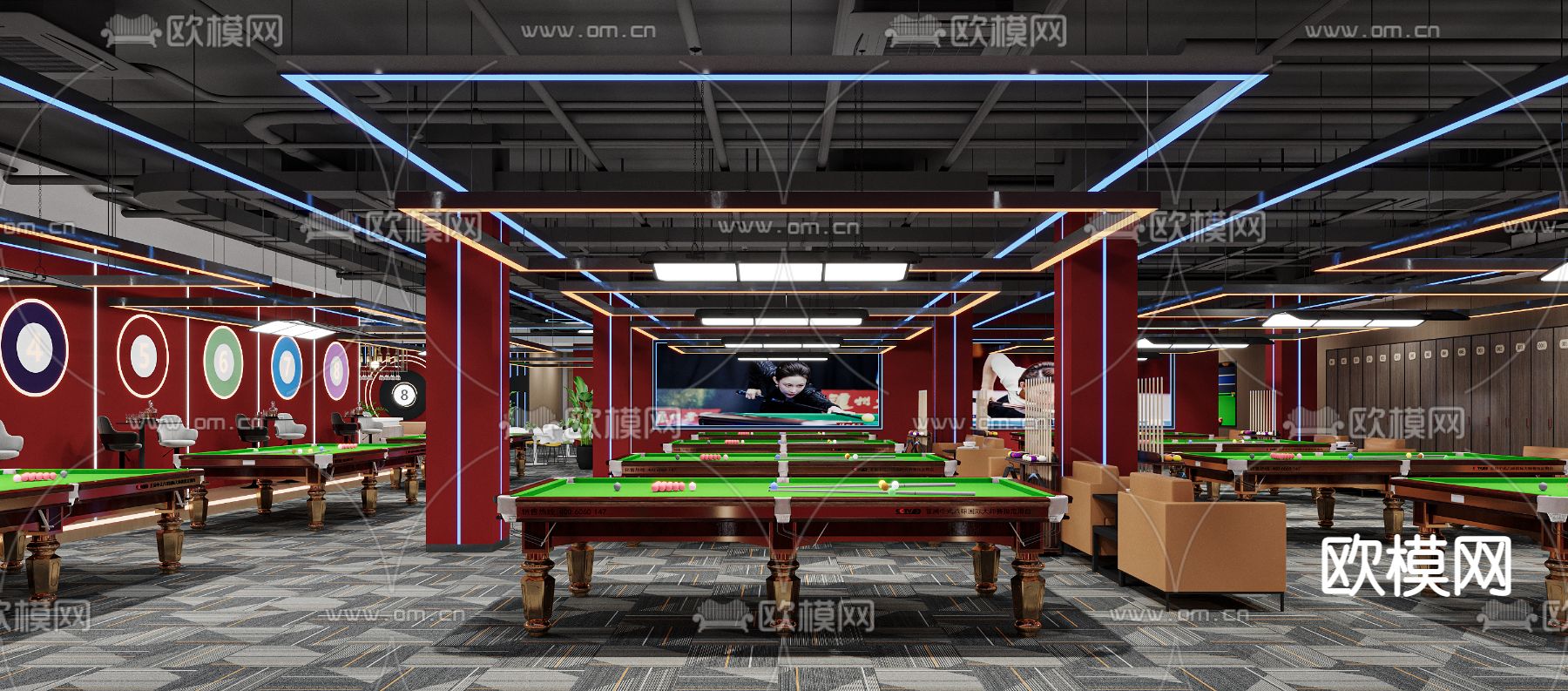 工业风台球室 台球厅3d模型下载（渲染图4）