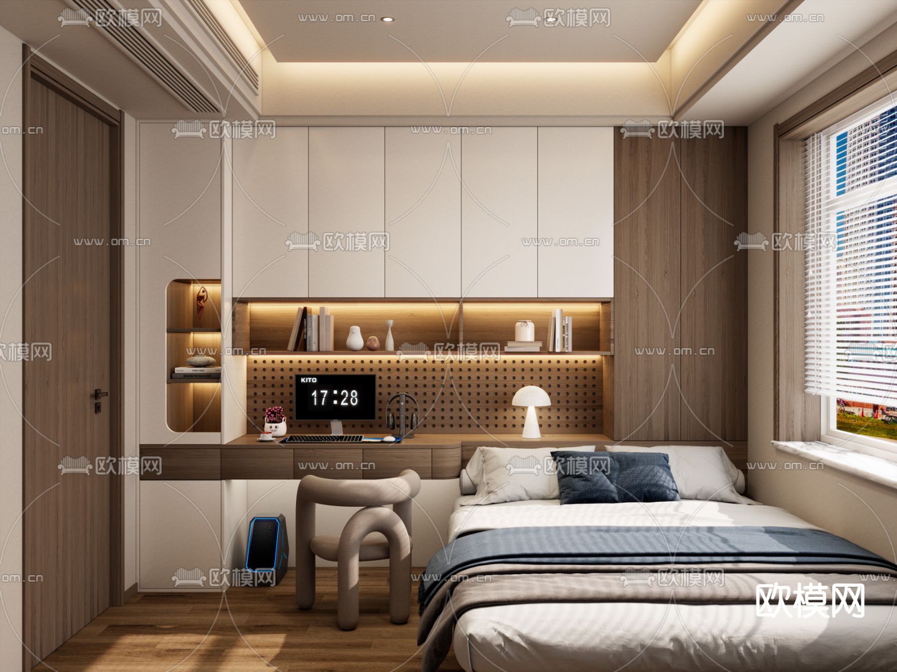 中古风榻榻米卧室su模型下载（渲染图2）