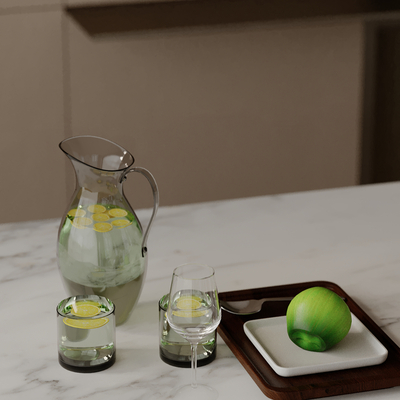  水杯 柠檬水 桌面摆件su模型 