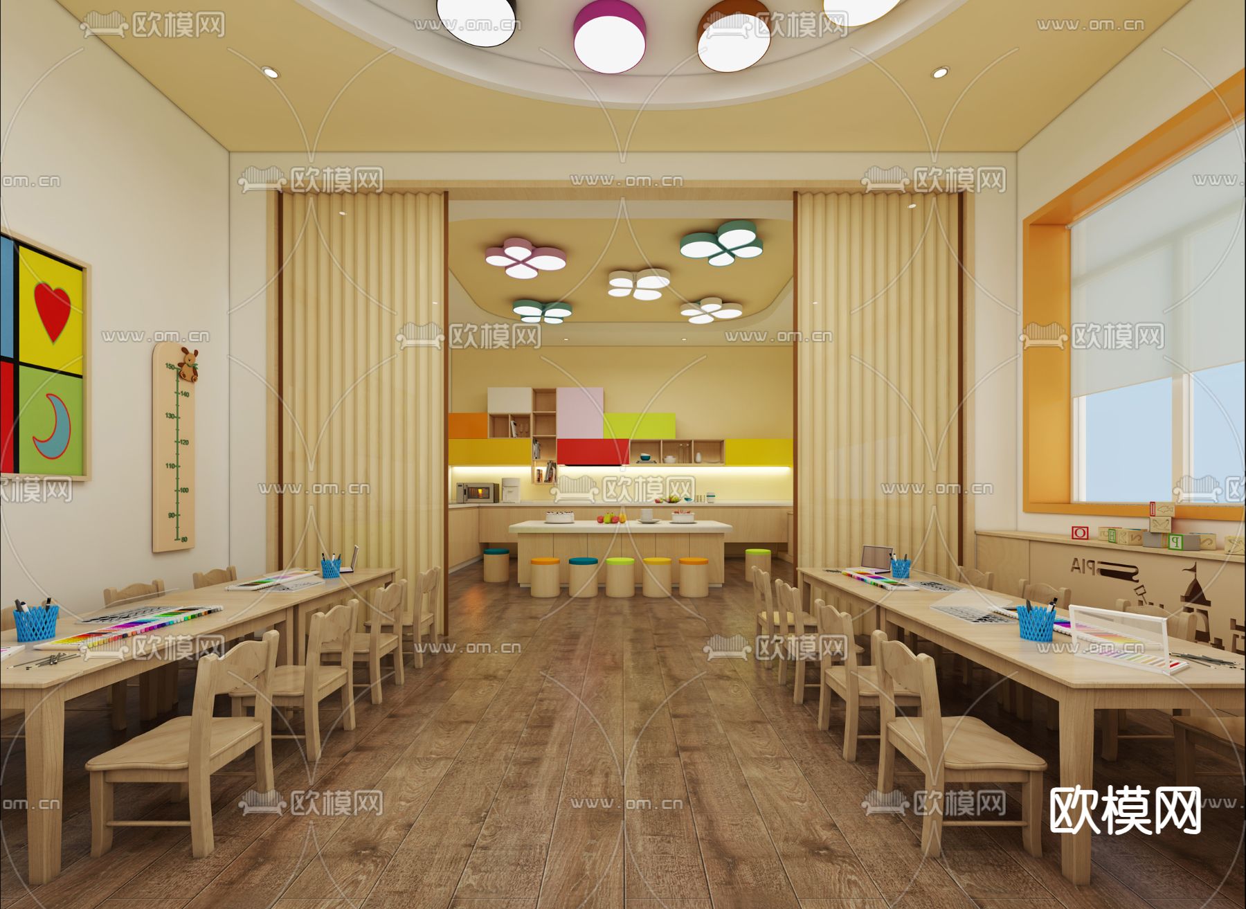 现代幼儿园 手工教室3d模型下载（渲染图1）