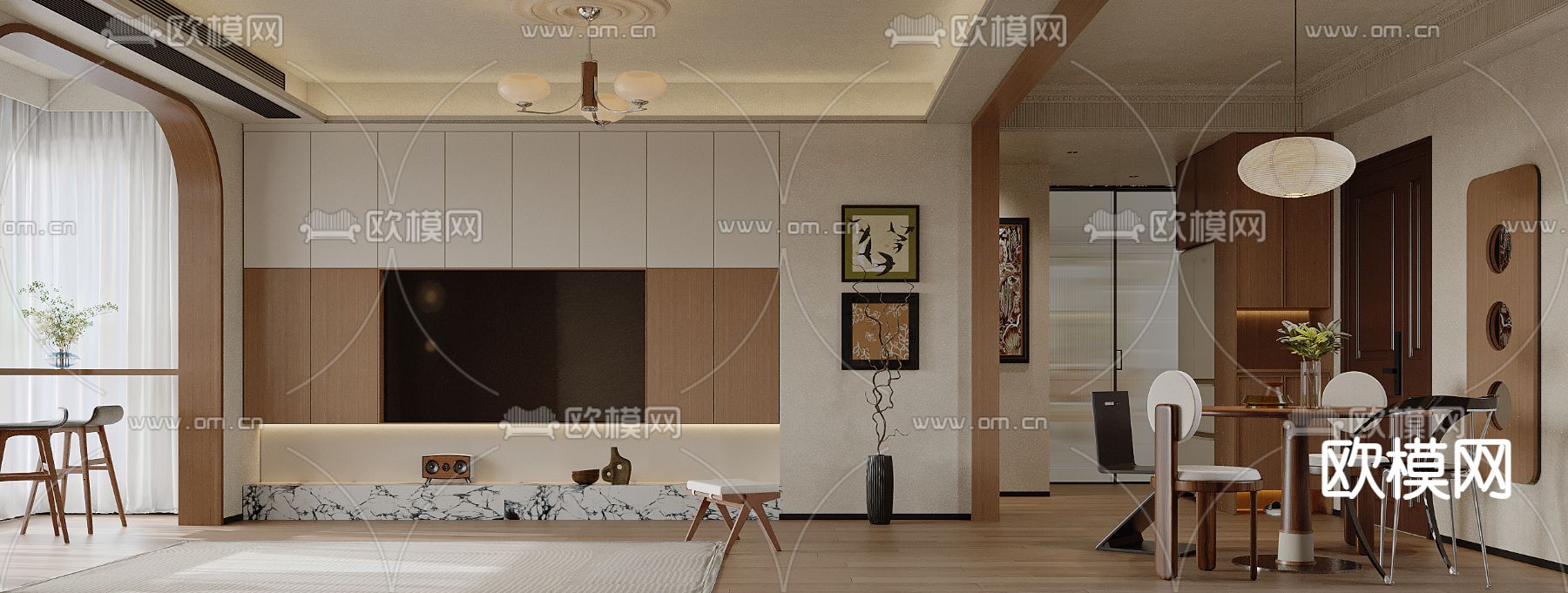 中古风客餐厅3d模型下载（渲染图2）