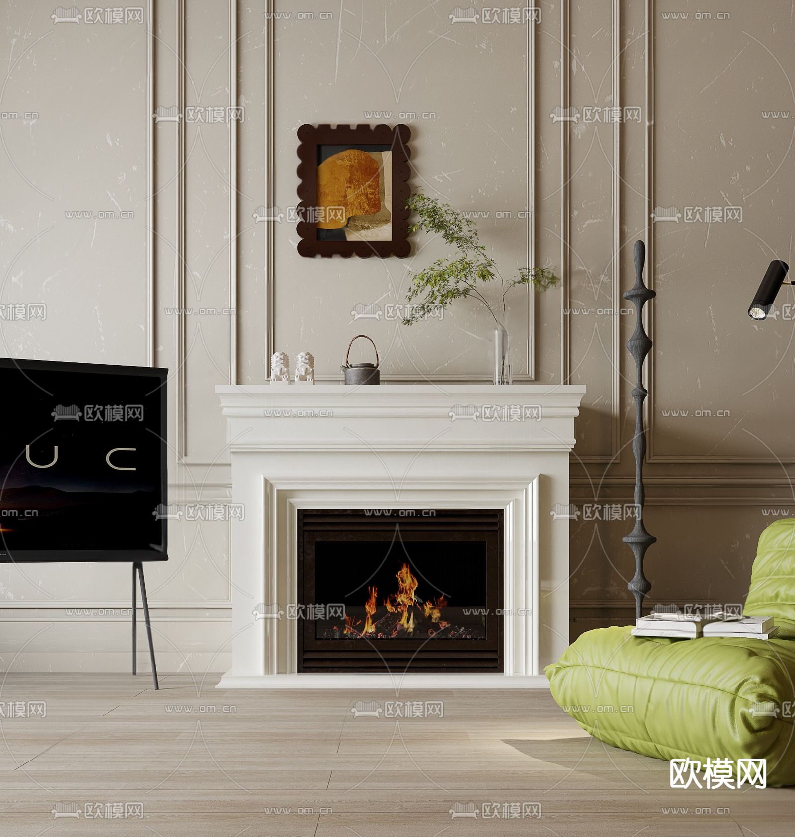 法式壁炉su模型下载（渲染图2）