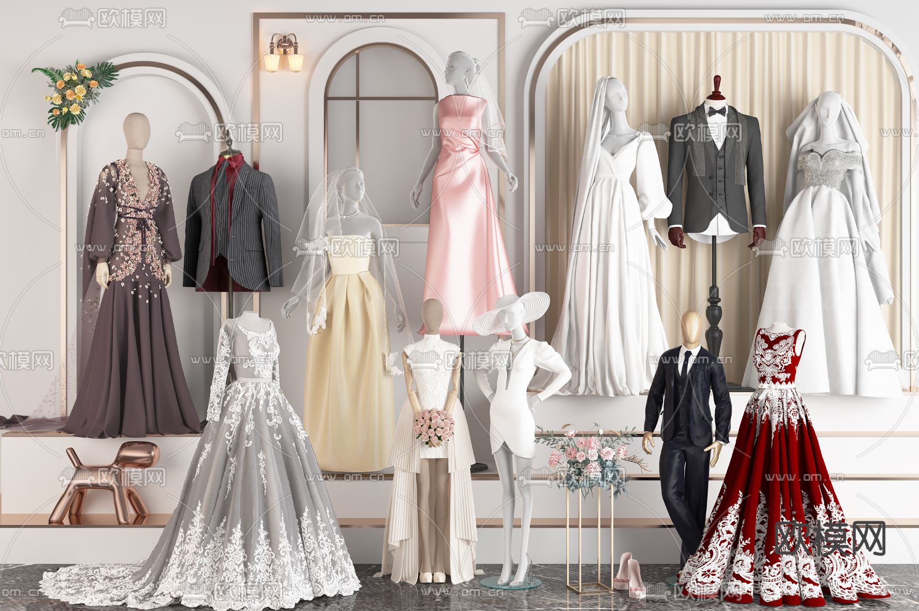 婚纱 婚服 西装3d模型下载